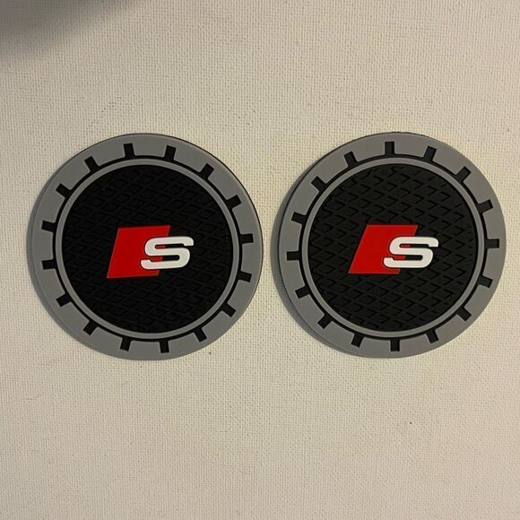 Audi S Line logo cup Coasters in black and gray Set of 2 NWT - Picture 5 of 8